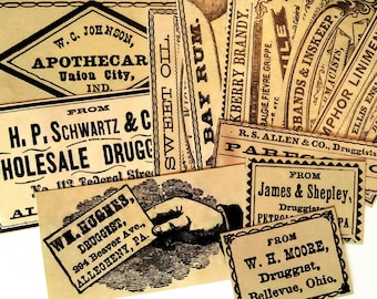 DRUG STORE LABELS - 12 Reproduction Vintage Apothecary Labels, Antique Bottle Labels, Vintage Inspired Medicine Labels, Sticker Pack