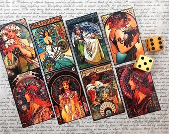 Alphonse Mucha Stickers — 1920s Art Nouveau Art Deco Stickers, Junk Journals, Planners, Craft Supply, 8 pcs.