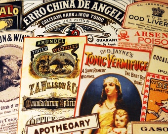 Apothecary Labels - 22 Reproduction Vintage Labels with Poison, Snake Oil Remedies, Medical Quackery, Apothecary Bottle Labels, Sticker Pack