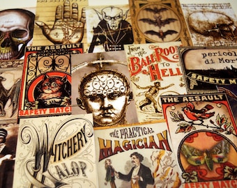 15 stuks MACABRE LABELS - vintage reproductielabels, Halloween-anatomie, frenologie, occult, vampieren en schedels, stickerpakket, kortstondig pakket