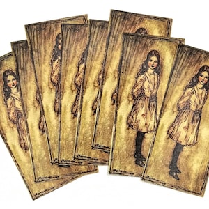8 pc. Vintage Alice in Wonderland Sticker Set, Through the Looking Glass, Lewis Carroll, Arthur Rackham, Vintage Labels, Sticker Pack