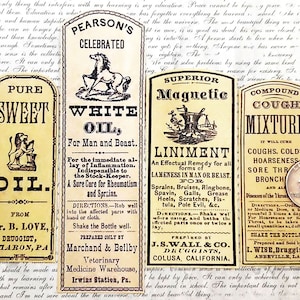 8 pcs. OLD MEDICINE LABELS Vintage Pharmacy Bottle Labels, Medicine Liniments & Oils, Apothecary Stickers, Handmade Stickers, Reproduction image 3