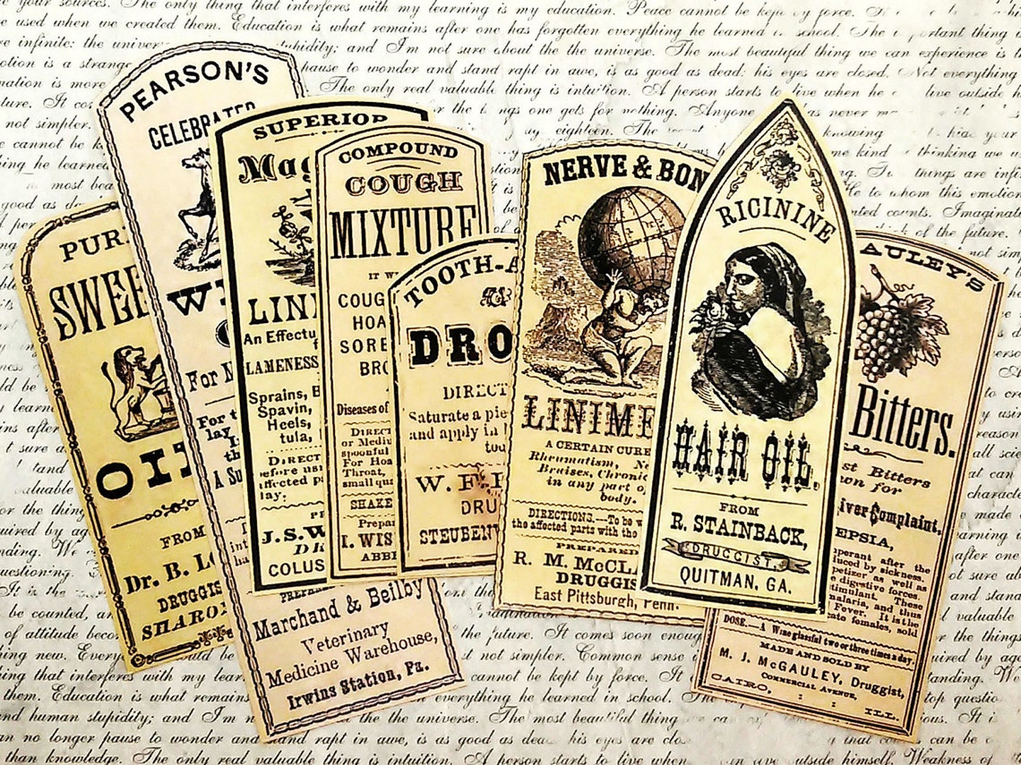8 Pcs. OLD MEDICINE LABELS Vintage Pharmacy Bottle Labels Etsy