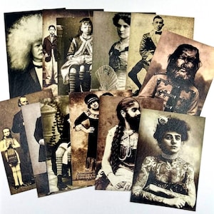 12 pc. Freakshow Stickers, Vintage Circus Sideshow Performers, Barnum Bailey, Coney Island, Freaks & Geeks, Halloween Labels, Sticker Set