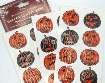 30 vintage Halloween-stickers, stickers pompoen uit de oude tijd, Dennison-reproductielabels van B. Shackman & Co. - 3 vellen NIP