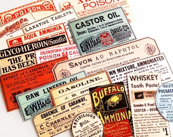 Tiny Apothecary Labels - 18 Vintage-Inspired Apothecary Labels, Antique Medicine Labels, Drug Store Bottle Labels, Sticker Pack