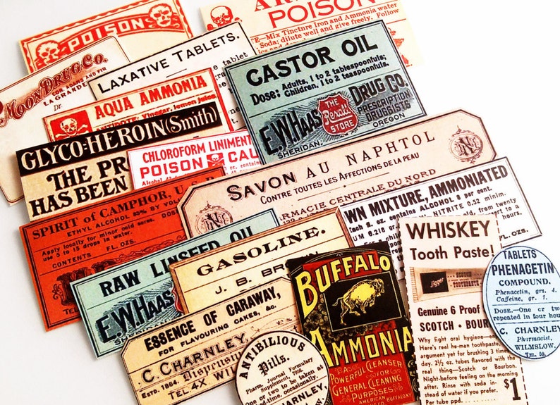 Tiny Apothecary Labels - 18 Vintage-Inspired Apothecary Labels, Antique Medicine Labels, Drug Store Bottle Labels, Sticker Pack 