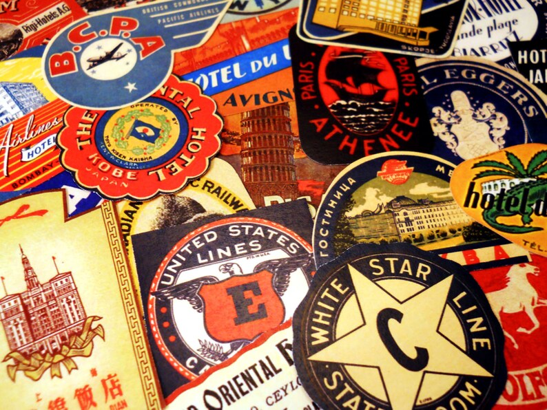 mini luggage labels 26 reproduction vintage travel stickers etsy
