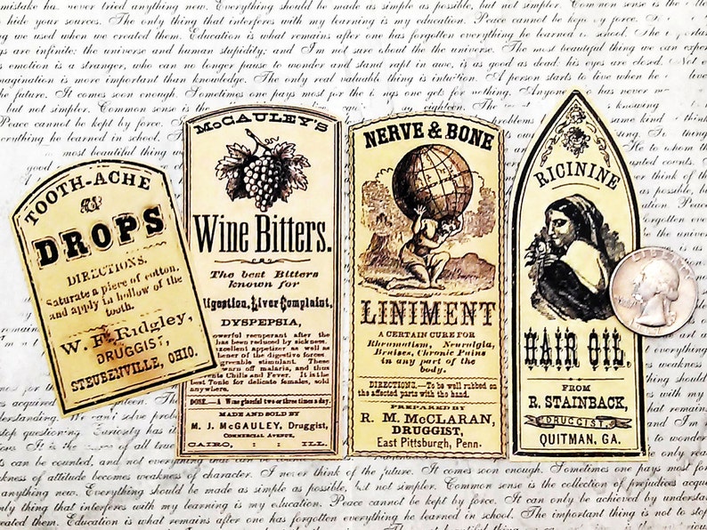 8 pcs. OLD MEDICINE LABELS Vintage Pharmacy Bottle Labels, Medicine Liniments & Oils, Apothecary Stickers, Handmade Stickers, Reproduction image 2