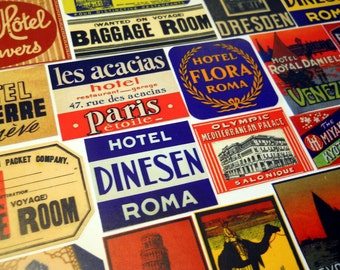 STEAMTRUNK LABELS - 22 Reproduction Travel Labels based on Vintage Foreign Luggage Tags, Suitcase Stickers & Souvenirs, Sticker Pack