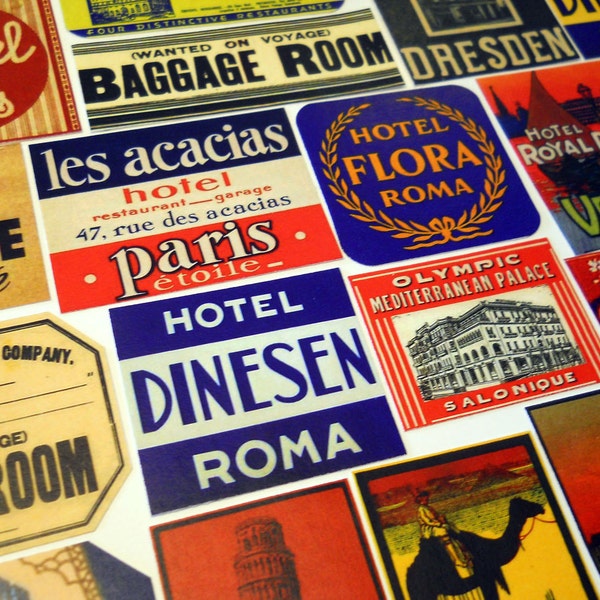 STEAMTRUNK LABELS - 22 Reproduction Travel Labels based on Vintage Foreign Luggage Tags, Suitcase Stickers & Souvenirs, Sticker Pack