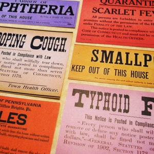 6 pcs. QUARANTINE STICKERS - Reproduction Vintage Medical Labels with Smallpox, Measels, Typhoid & Keep Out, Halloween Decor Sticker Pack
