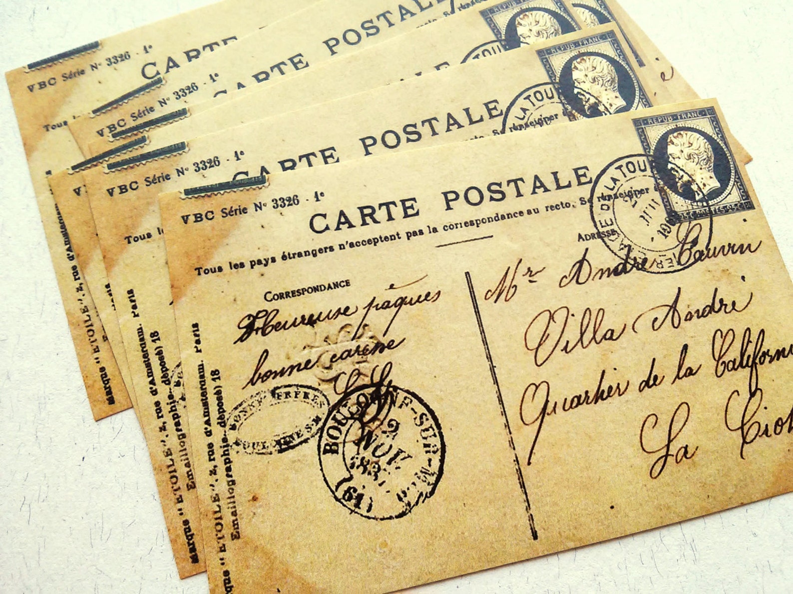 5 pcs. Vintage French Postcard Stickers Handwritten Postcards Etsy