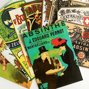 12 pcs. ABSINTHE LABELS - Vintage-Inspired Absinthe Bottle Labels, French Victorian Absinthe, Green Fairy, Alcohol Labels, Halloween Decor