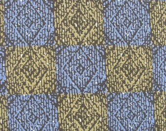 Vintage 1950s Cotton Fabric Checkerboard and Diamond Batik Print Unused Yardage Sewing Dress Goods