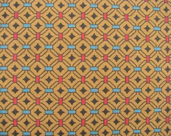 Vintage 1950s Cotton Fabric Red, Blue and Ochre Foulard Print