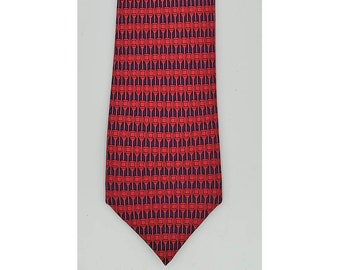 Men's Vintage 1980s Authentic HERMES Silk Necktie 934 IA Red and Blue Foulard Print