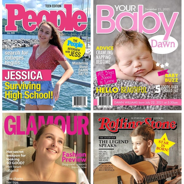 Personalized Glamour, People, Your Baby, Rolling Stone, Magazine Cover Custom Wall Art Print - Your loved one is the star.