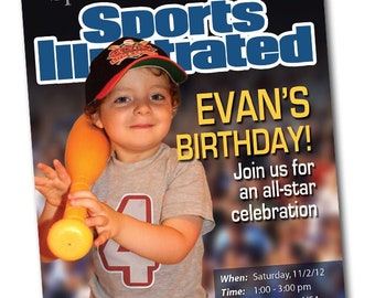 Sport magazine Cover Gepersonaliseerde verjaardag uitnodiging - Sports Illustrated Custom Invite - Sports Illustrated Uitnodiging - Party Printable