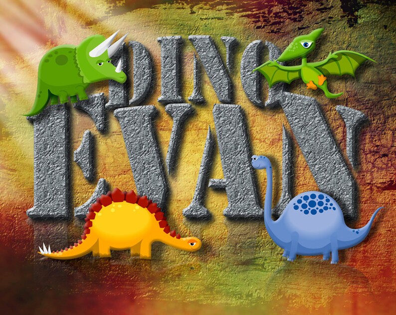 Dinosaur Name Wall Art Decor Personalized Children's Etsy