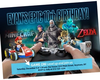 Uitnodiging voor videogameverjaardag - Game Party - Uitnodigingen voor gametrucks - Uitnodiging voor game-verjaardag - Uitnodiging voor videogames - Uitnodiging voor videogamer