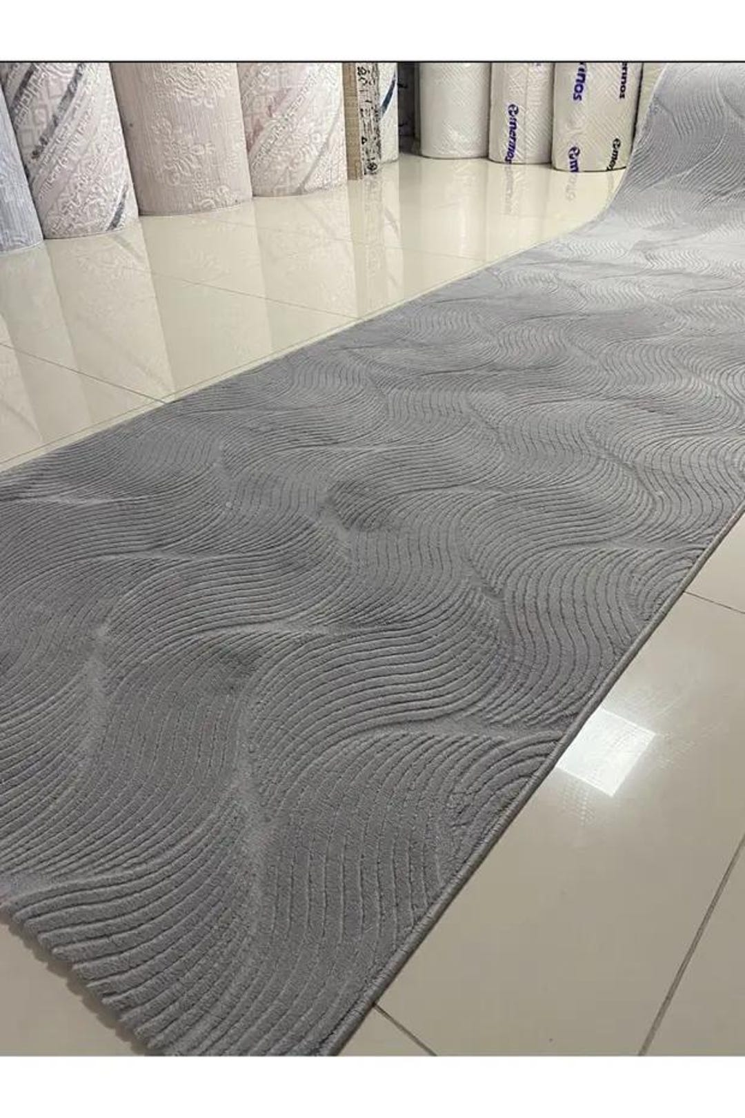Linear Geometric Rug Grey Sculptural Wave Rug Raised Linear Texture Bedroom Carpet Subtle ...