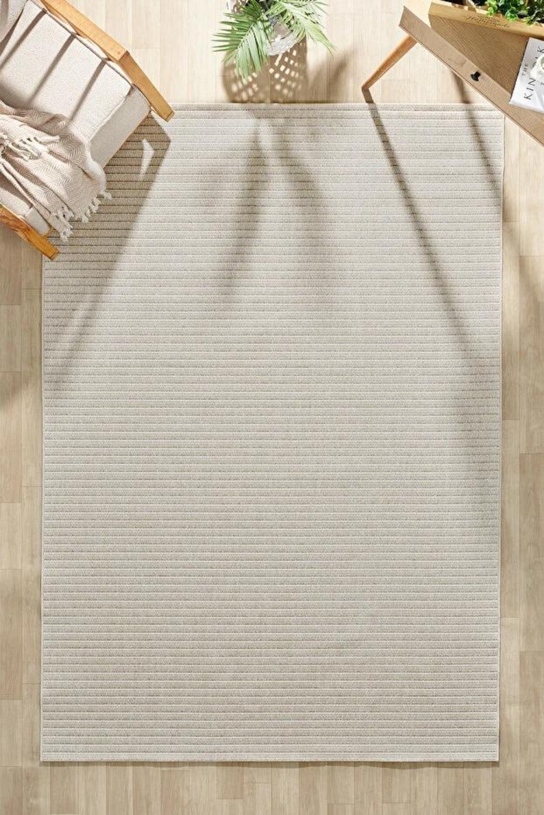 Neutral Sisal Rugs Textured Linear Style Carpet for Living Room ...