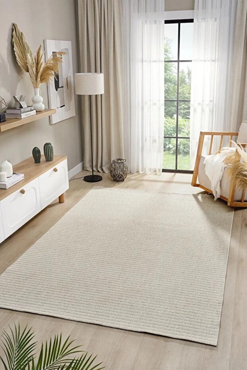 Neutral Rug Natural Neutral Sisal Rugs Textured Linear Style Carpet for Living Room ...