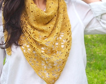 Crochet pattern Falling Blossoms shawl, woman asymmetrical triangle lace shawl, women scarf wrap, DIY ,Instant download