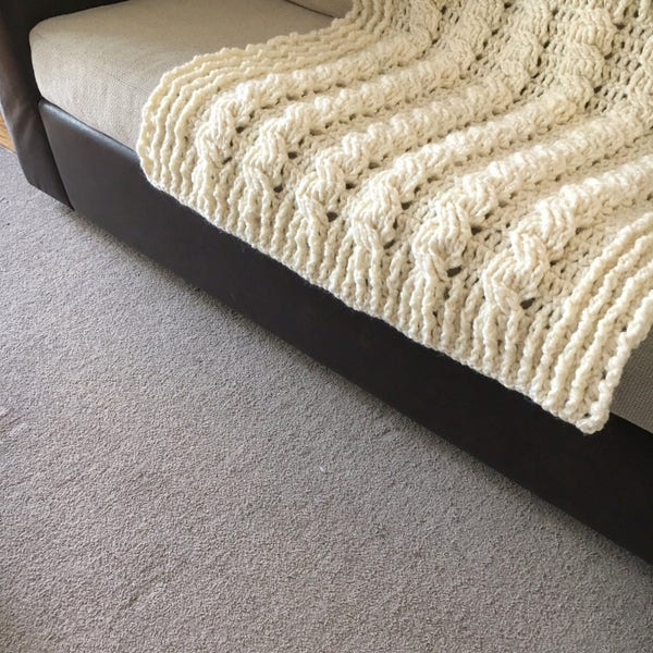 Crochet PATTERN chunky cable blanket, braided bulky afghan, cozy throw, winter home decor, baby shower gift, nursery, DIY  instant download