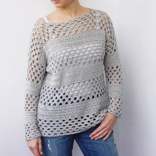 Crochet Pattern Woman Granny Stripes Sweater Women Pullover - Etsy