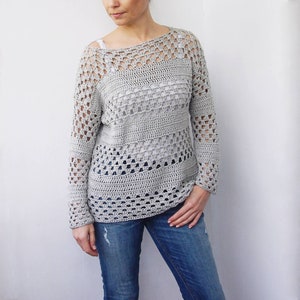 Crochet Pattern  woman granny stripes sweater women  pullover, top dress, beach cover up, DIY, photo tutorial