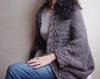Crochet Cocoon Sweater Pattern PDF | Celtic Cable Cardigan for Women | Oversized Textured Shrug | Size Inclusive Design