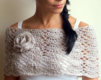Crochet PATTERN woman lace capelet shrug, loop scarf, shawl bride wedding flower neckwarmer,  DIY tutorial Instant download