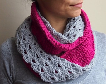 Crochet PATTERN block Infinity scarf   woman  loop scarf  pattern  lace block scarf circle scarf pattern, DIY