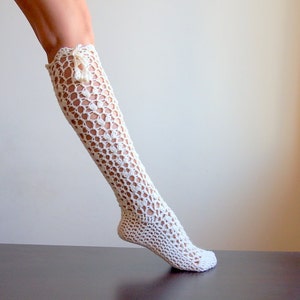 Crochet pattern Knee high lace Socks, legwarmers slippers, woman crochet boot socks , DIY Instant download image 1