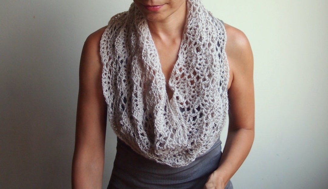 Crochet Pattern Lace Infinity Loop Scarf Wrap, Cape Shrug Shawl Bride ...
