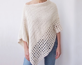 Crochet Pattern Silver drop poncho, woman wrap beach cover up women shawl, DIY photo tutorial, Instant download