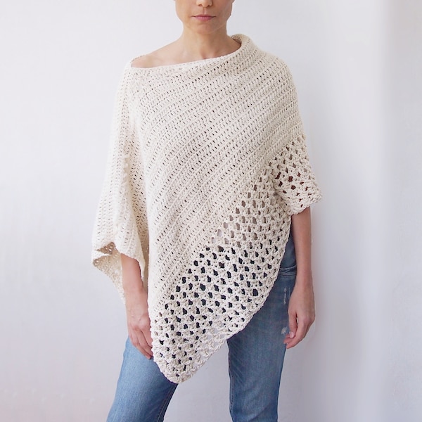 Crochet Pattern Silver drop poncho, woman wrap beach cover up women shawl, DIY photo tutorial, Instant download