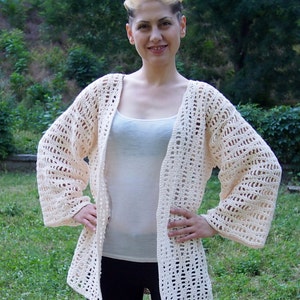 Crochet Pattern women jacket shrug woman cardigan waves sweater beach cover up coat kimono sleeve, photo tutorial, Instant download image 3