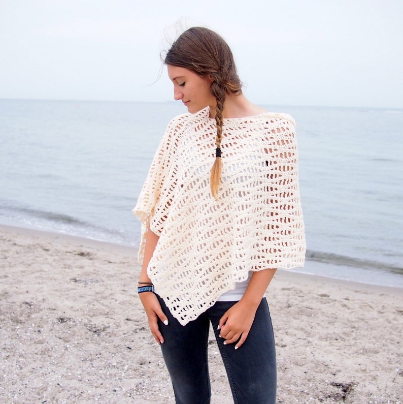 Crochet Pattern waves women poncho woman shrug sweater beach cover up, DIY photo tutorial, Instant download image 2