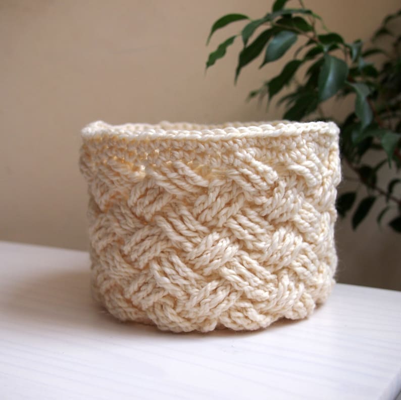 CROCHET PATTERN woven basket, braided storage bin, Celtic cable bowl, home decor, DIY photo tutorial, Instant download image 2