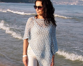 Crochet Pattern Diamond poncho, lace woman wrap beach cover up women flower shawl, DIY photo tutorial, Instant download