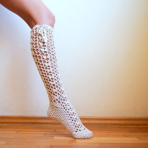 Crochet pattern Knee high lace Socks, legwarmers slippers, woman crochet boot socks , DIY Instant download image 2