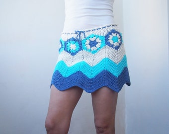 Skirt Crochet Pattern, granny hexagon waves skirt, beach cover up, ripples woman boho crochet skirt, DIY photo tutorial, Instant download