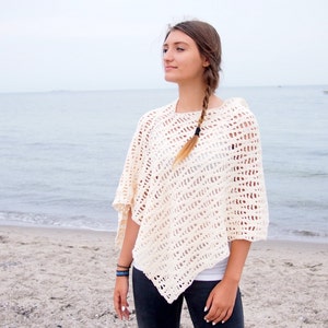 Crochet Pattern waves women poncho woman shrug sweater beach cover up, DIY photo tutorial, Instant download