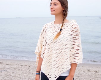 Crochet Pattern waves women poncho woman shrug sweater beach cover up, DIY photo tutorial, Instant download