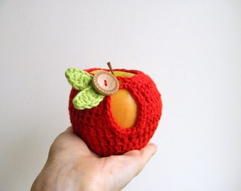 Crochet PATTERN, Apple cozy, lunch bag, teacher's gift, DIY photo tutorial ,  Instant download