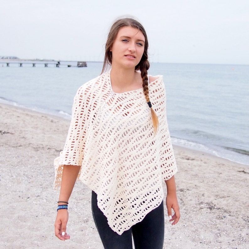 Crochet Pattern waves women poncho woman shrug sweater beach cover up, DIY photo tutorial, Instant download image 4