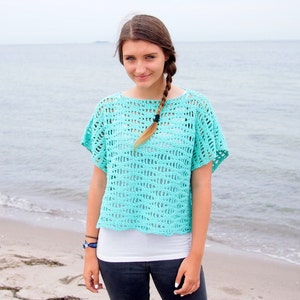 Crochet Pattern waves women tee top woman sweater shrug beach cover up kimono sleeve, DIY photo tutorial, Instant download